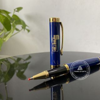Bút ký kim loại Nắp đẩy Màu xanh khoen vàng Khắc logo doanh nghiệp SEATAX