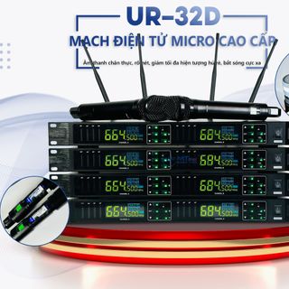 Micro Đầu Thu Lớn UR-32D - Micro Không Dây Karaoke, 4 Râu Bắt Sóng Xa 50M