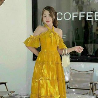 ĐẦM TRỄ VAI TAY BÈO CỘT NƠ CỐ MOOKING PHÍA SAU (CÓ MÚT)