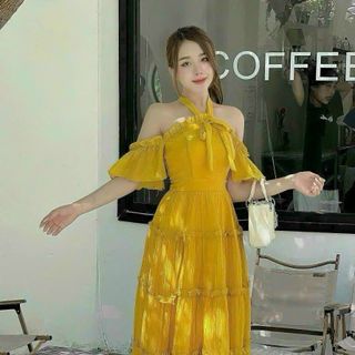 ĐẦM TRỄ VAI TAY BÈO CỘT NƠ CỐ MOOKING PHÍA SAU (CÓ MÚT)