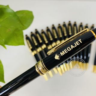 Bút ký kim loại Xoay Màu đen khoen vàng Khắc logo doanh nghiệp MEGAJET giá sỉ