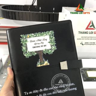 Sổ tay da bìa còng Màu xanh co quai cài - In ấn nội dung Tri ân Thầy cô