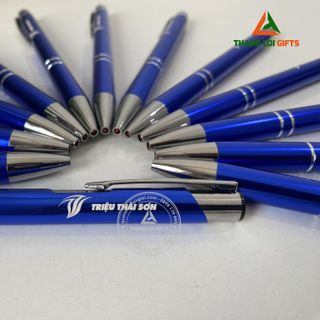 Bút bi kim loại bấm Màu xanh Khắc logo doanh nghiệp TRIỆU THÁI SƠN giá sỉ