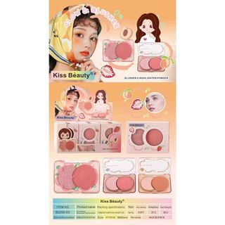 Phấn má hồng, highlighter Kiss Beauty, mọng nước, kết cấu mịn, màu đẹp, lâu trôi, 2in1