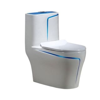 Bồn cầu 1 khối màu trắng kiểu tròn kết hợp viền đen, xanh, vàng