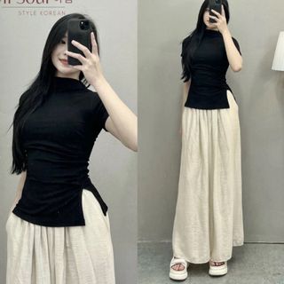 Áo cổ lọ xẻ tà bên