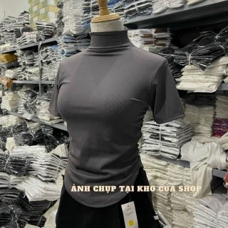 Áo thun tay ngắn cổ lọ nhún 2 bên