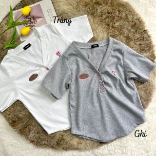 Áo Thun Thêu hoa phối nút