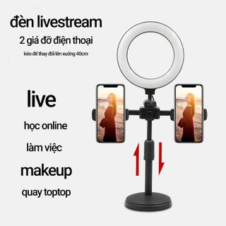 Đèn livestream để bàn có 2 kẹp điện thoại, 3 chế độ màu điều chỉnh ánh sáng, hỗ trợ quay Tiktok, Make Up, Bán Hàng
