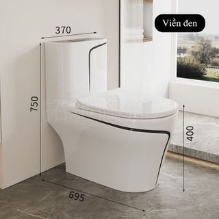 Bồn cầu 1 khối màu trắng kiểu tròn kết hợp viền đen, xanh, vàng