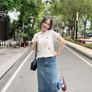 Áo thun cổ tròn phối nơ xinh xắn HAL