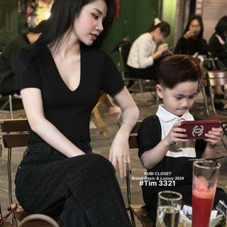 Áo cổ tim tay ngắn AQUYY