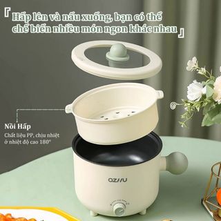 Nồi LẨU MINI Đa Năng OZHU 2 Nấc Nhiệt Kèm Giá Hấp