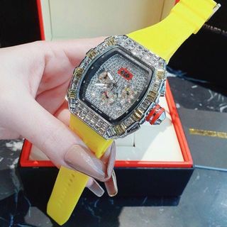 ĐỒNG HỒ NAM DÂY CAO SU TRUNG CẤP RI.CHA MI.LLE MẶT CHỮ NHẬT ĐÍNH ĐÁ SANG CHẢNH