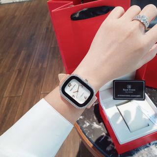 HOT DEAL ĐỒNG HỒ NỮ CAO CẤP RO YAL CROM MẶT CHỮ NHẬT DÂY DA ĐỦ MÀU