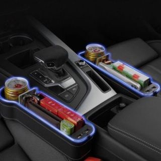 Khay Đựng Đồ Khe Ghế Ô Tô Thế Hệ Mới Kiêm Đèn Led 7 Màu Hỗ Trợ Sạc Nhanh Điện Thoại [Hàng Loại 1]