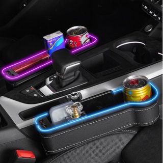 Khay Đựng Đồ Khe Ghế Ô Tô Thế Hệ Mới Kiêm Đèn Led 7 Màu Hỗ Trợ Sạc Nhanh Điện Thoại [Hàng Loại 1]