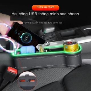 Khay Đựng Đồ Khe Ghế Ô Tô Thế Hệ Mới Kiêm Đèn Led 7 Màu Hỗ Trợ Sạc Nhanh Điện Thoại [Hàng Loại 1]