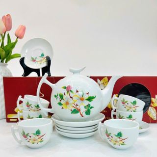 Bộ ấm trà hoa văn đẹp sang từ gốm sứ Bát Tràng Duy Anh
