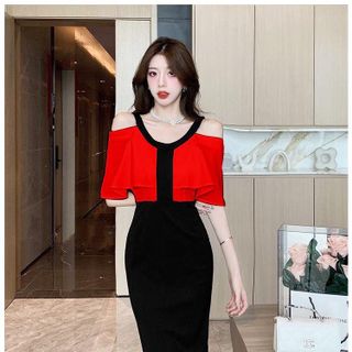ĐẦM BODY KHOÉT VAI PHỐI MÀU CAO CẤP