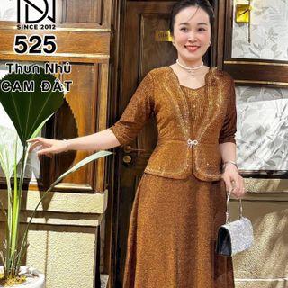 Đầm liền giả vest dạ hội trung niên chất nhũ kim sa co giãn cực tốt cho mẹ dự tiệc sang trọng bigsize 75KG M525