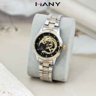 Đồng hồ nữ Phượng Hoàng mặt tròn cổ điển - Đồng hồ đeo tay nữ hình phượng, dây thép mạ vàng MANY