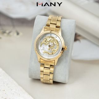 Đồng hồ nữ Phượng Hoàng mặt tròn cổ điển - Đồng hồ đeo tay nữ hình phượng, dây thép mạ vàng MANY