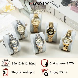 Đồng hồ nữ Phượng Hoàng mặt tròn cổ điển - Đồng hồ đeo tay nữ hình phượng, dây thép mạ vàng MANY