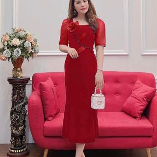 Đầm đuôi cá hoa Hồng sang trọng hàng cao cấp