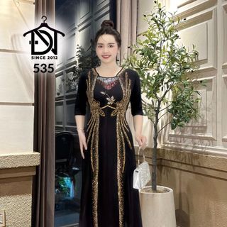 Đầm maxi dạ hội trung niên chất nhũ kim sa co giãn cực tốt cho mẹ dự tiệc sang trọng bigsize 75KG M535