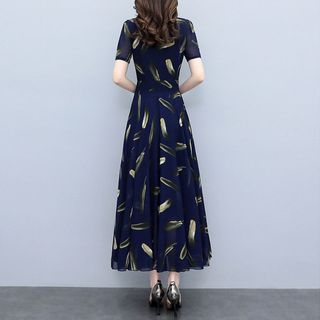Đầm voan hoa sang trọng cho mẹ bigsize thiết kế dáng xòe đẹp cao cấp dự tiệc P06