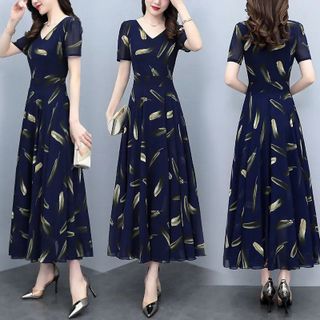 Đầm voan hoa sang trọng cho mẹ bigsize thiết kế dáng xòe đẹp cao cấp dự tiệc P06