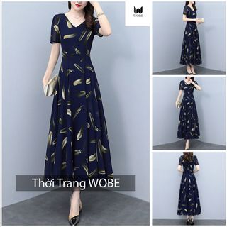 Đầm voan hoa sang trọng cho mẹ bigsize thiết kế dáng xòe đẹp cao cấp dự tiệc P06