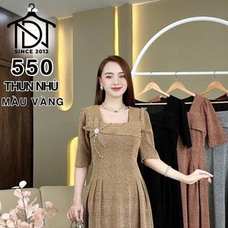 Đầm dạ hội trung niên chất nhũ ánh kim co giãn cực tốt, dáng chữ A, bigsize 75Kg - M550