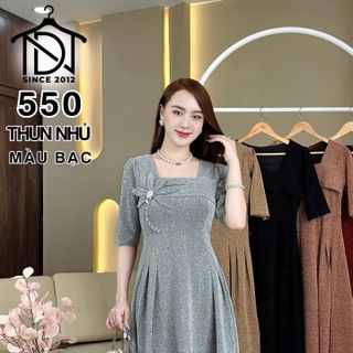 Đầm dạ hội trung niên chất nhũ ánh kim co giãn cực tốt, dáng chữ A, bigsize 75Kg - M550