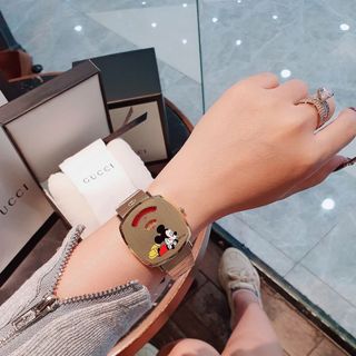 HOT SALE ĐỒNG HỒ NỮ CAO CẤP GU CII DÂY THÉP MẶT CHUỘT MICKEY VUÔNG