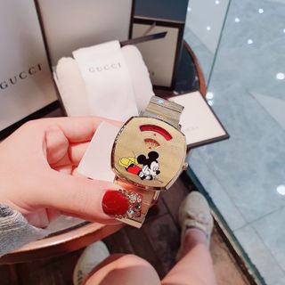 HOT SALE ĐỒNG HỒ NỮ CAO CẤP GU CII DÂY THÉP MẶT CHUỘT MICKEY VUÔNG