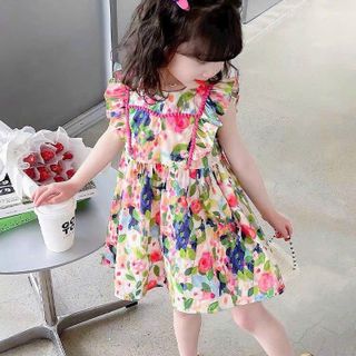 Váy hoa bé gái mùa hè 100% lụa mango cao cấp, mềm mại, sát nách, bèo 2 bên Đầm kiểu bé gái tay ngắn dáng xòe - VAY6