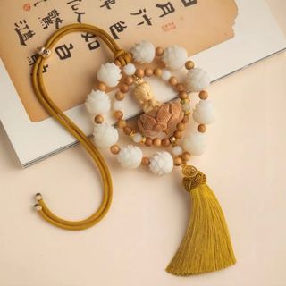 Vòng Gỗ Kết Hợp 10 Bông Liên Hoa Và Phật Thích Ca Gỗ Hoàng Dương, Khánh Treo Gương Chiếu Hậu Oto, Mang Lại Bình An