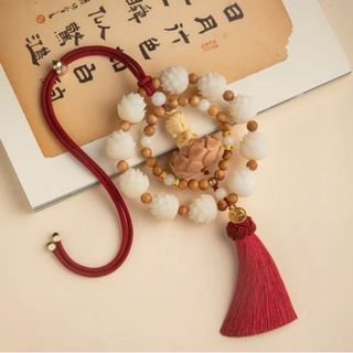 Vòng Gỗ Kết Hợp 10 Bông Liên Hoa Và Phật Thích Ca Gỗ Hoàng Dương, Khánh Treo Gương Chiếu Hậu Oto, Mang Lại Bình An