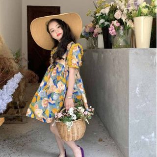 Đầm Công Chúa Hoa Phong Cách Hàn Quốc Thời Trang Mùa Hè Cho Bé Gái, đính bèo tay lạ mắt,chất liệu Lụa hàn mềm mại - VAY2 giá sỉ