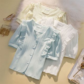 Áo sơ mi thời trang nữ công sở cổ V hàng Quảng Châu cao cấp