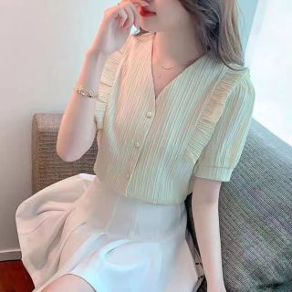 Áo sơ mi thời trang nữ công sở cổ V hàng Quảng Châu cao cấp