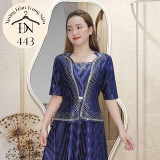 Đầm trung niên sang trọng thiết kế cao cấp dự tiệc cho mẹ co giãn tốt đến 75kg DN11