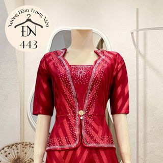 Đầm trung niên sang trọng thiết kế cao cấp dự tiệc cho mẹ co giãn tốt đến 75kg DN11