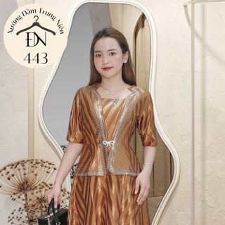 Đầm trung niên sang trọng thiết kế cao cấp dự tiệc cho mẹ co giãn tốt đến 75kg DN11