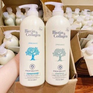 Bộ đôi dầu gội xả Biotin Collagen màu trắng giúp phục hồi và chống rụng tóc 1000ml