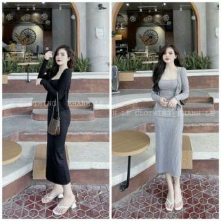ĐẦM HAI DÂY FORM DÀI KÈM ÁO KHOÁC NGOÀI