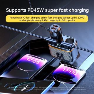 Tẩu Sạc Mới C27 PD45W Sạc Siêu Nhanh Trên Xe Ô Tô,Thiết Kế Thông Minh Gồm 2 Chân Cắm Tẩu,2 Cổng USB,2 Chân PD