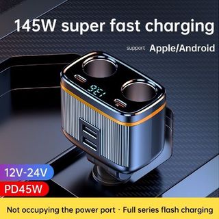 Tẩu Sạc Mới C27 PD45W Sạc Siêu Nhanh Trên Xe Ô Tô,Thiết Kế Thông Minh Gồm 2 Chân Cắm Tẩu,2 Cổng USB,2 Chân PD